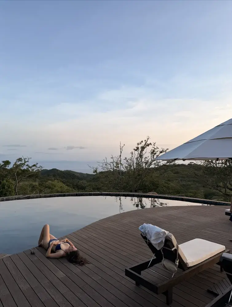 The poolside at dusk